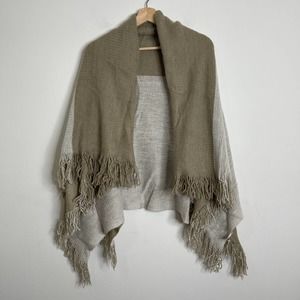 Neutral Color Block Fringed Scarf Wrap Tan Cream